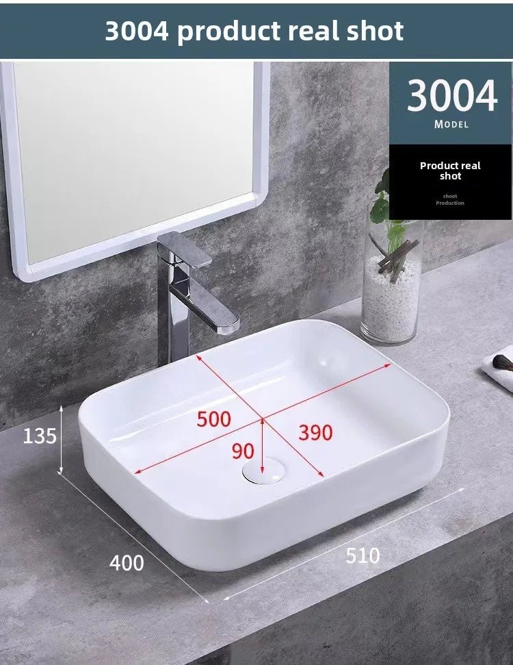 Square White Ceramic Countertop Basin – Multi-Size Vanity Sink