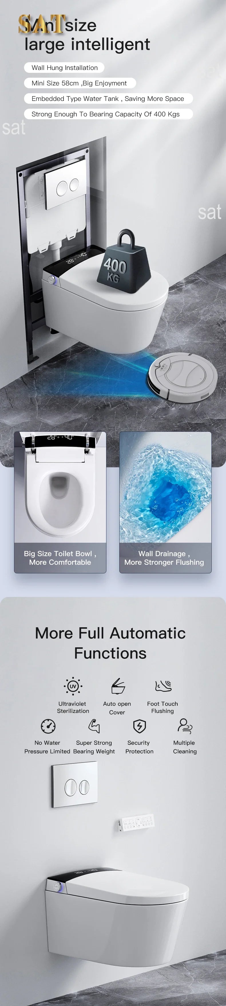 Wall-Mounted Intelligent Bidet Toilet with Concealed Tank