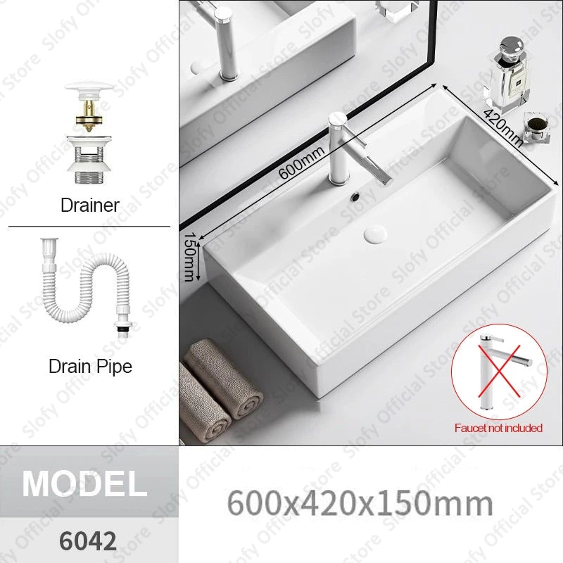 Modern White Ceramic Bathroom Basin – Luxury Multi-Size Artistic Sink