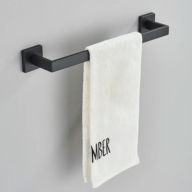 Matte Black Bathroom Accessories Set – Wall Shelf, Towel Rail, Hooks & Toilet Roll Holder