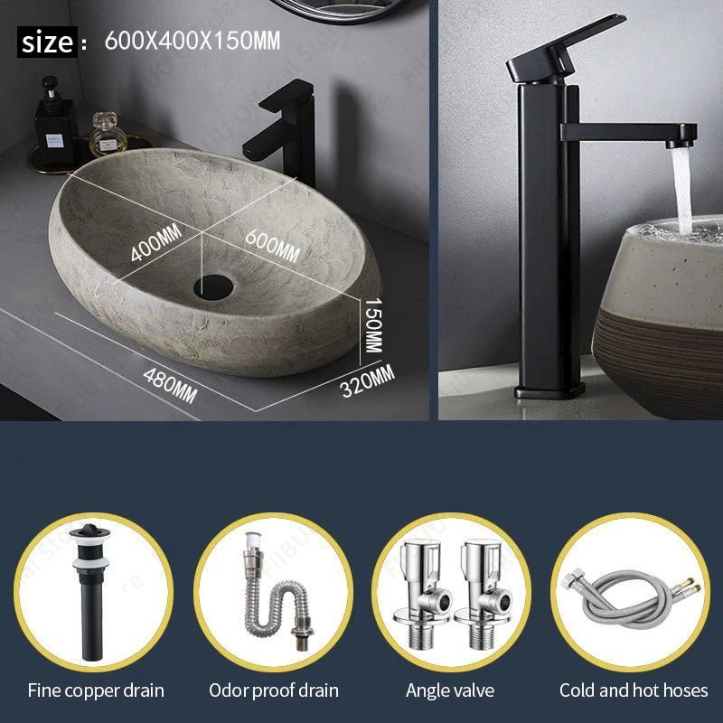Oval Ceramic Vessel Sink – Above Counter Bathroom Basin