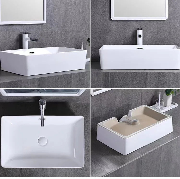Square White Ceramic Countertop Basin – Multi-Size Vanity Sink