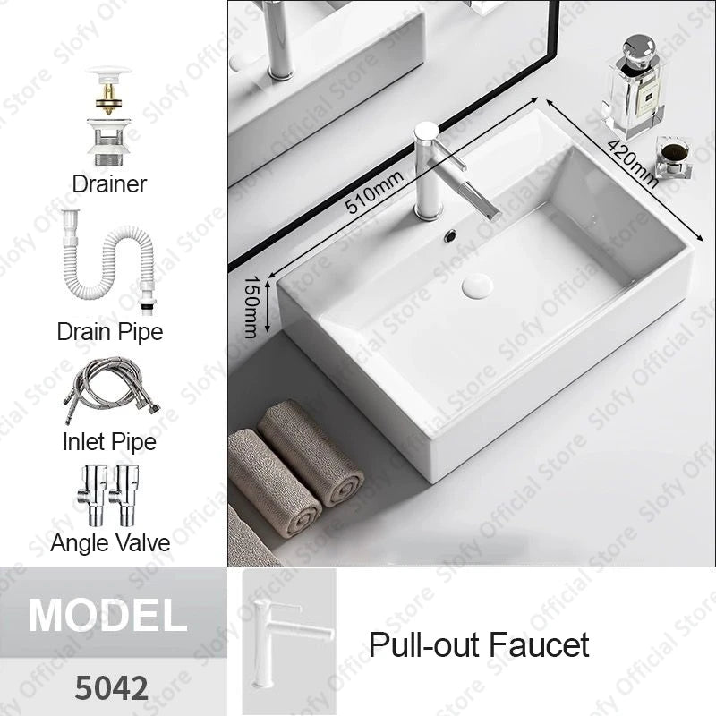Modern White Ceramic Bathroom Basin – Luxury Multi-Size Artistic Sink