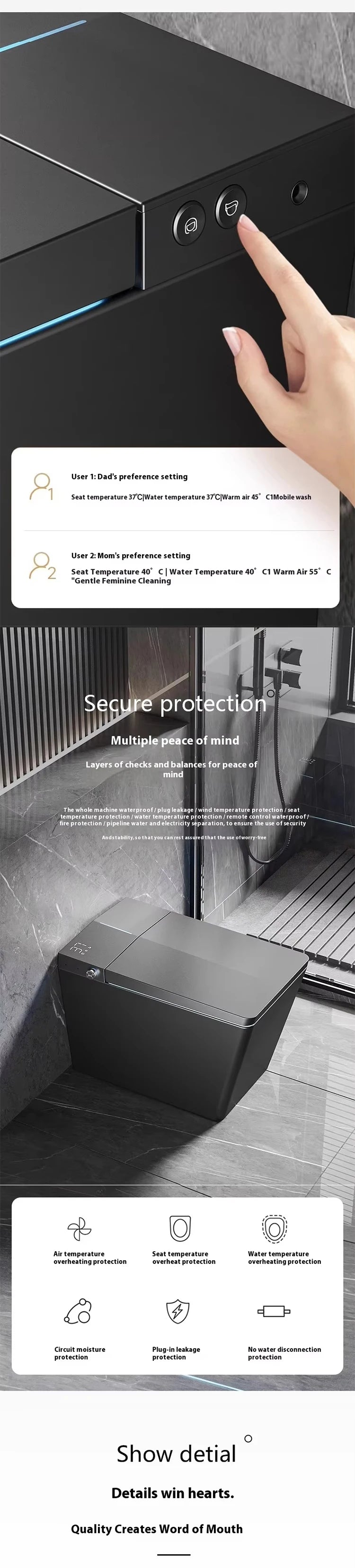 Luxury Tankless Smart Toilet – Matte Black Heated Electric Bidet