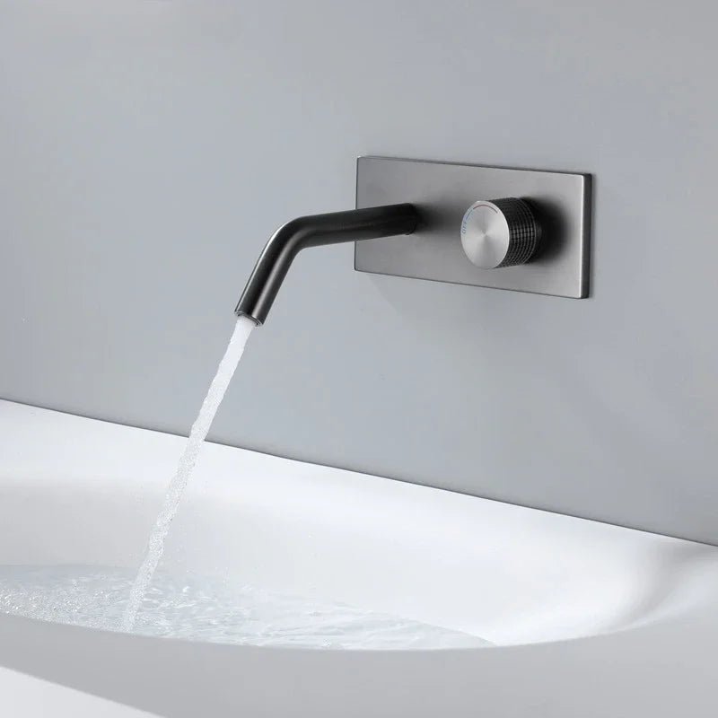 Gunmetal Wall-Mounted Basin Faucet – Single Handle Hot & Cold Mixer