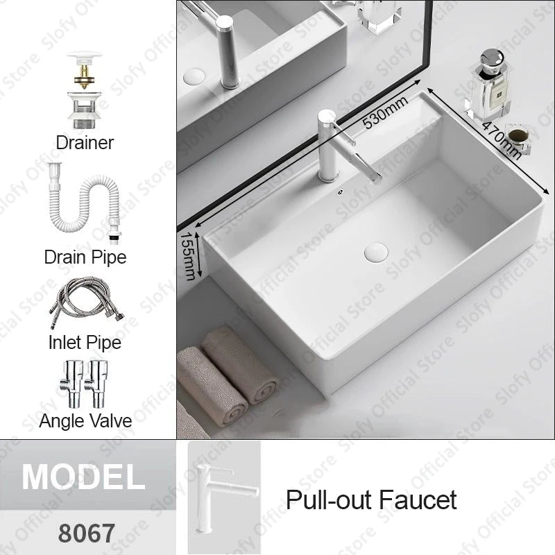 Modern White Ceramic Bathroom Basin – Luxury Multi-Size Artistic Sink